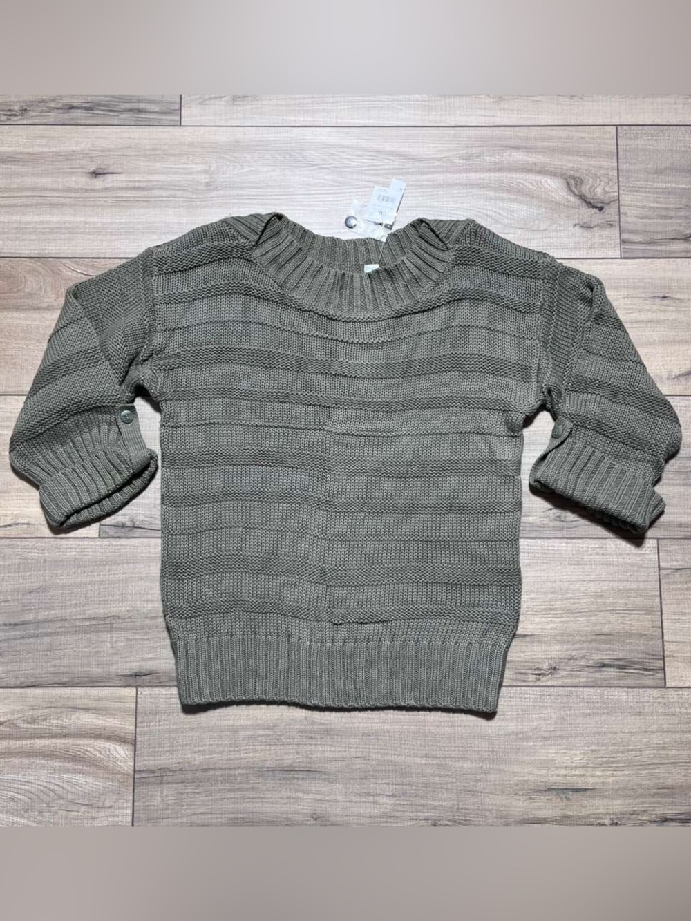 Cato Womens 3/4 Roll Tab Sleeve 100% Cotton Sweater Size Medium Green